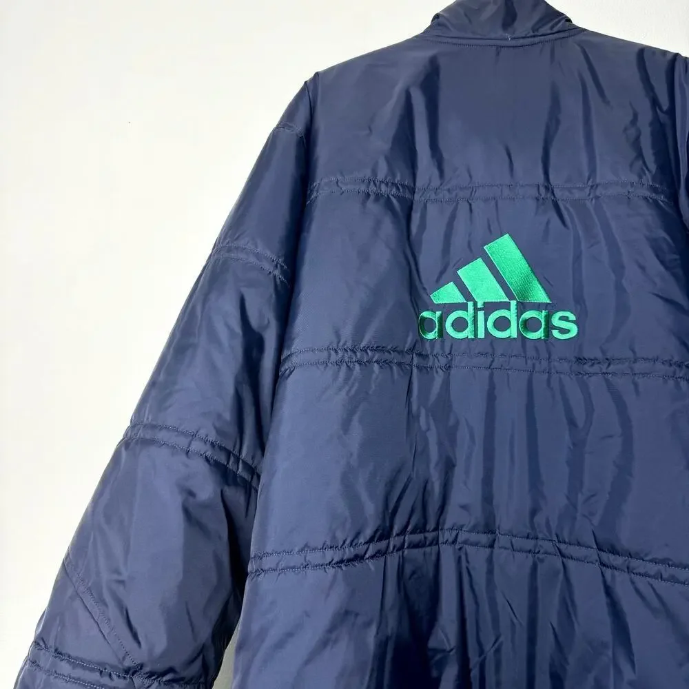 Adidas Vintage 2002 Reversible Puffer Jacket Blue Y2K Oversized Size Large